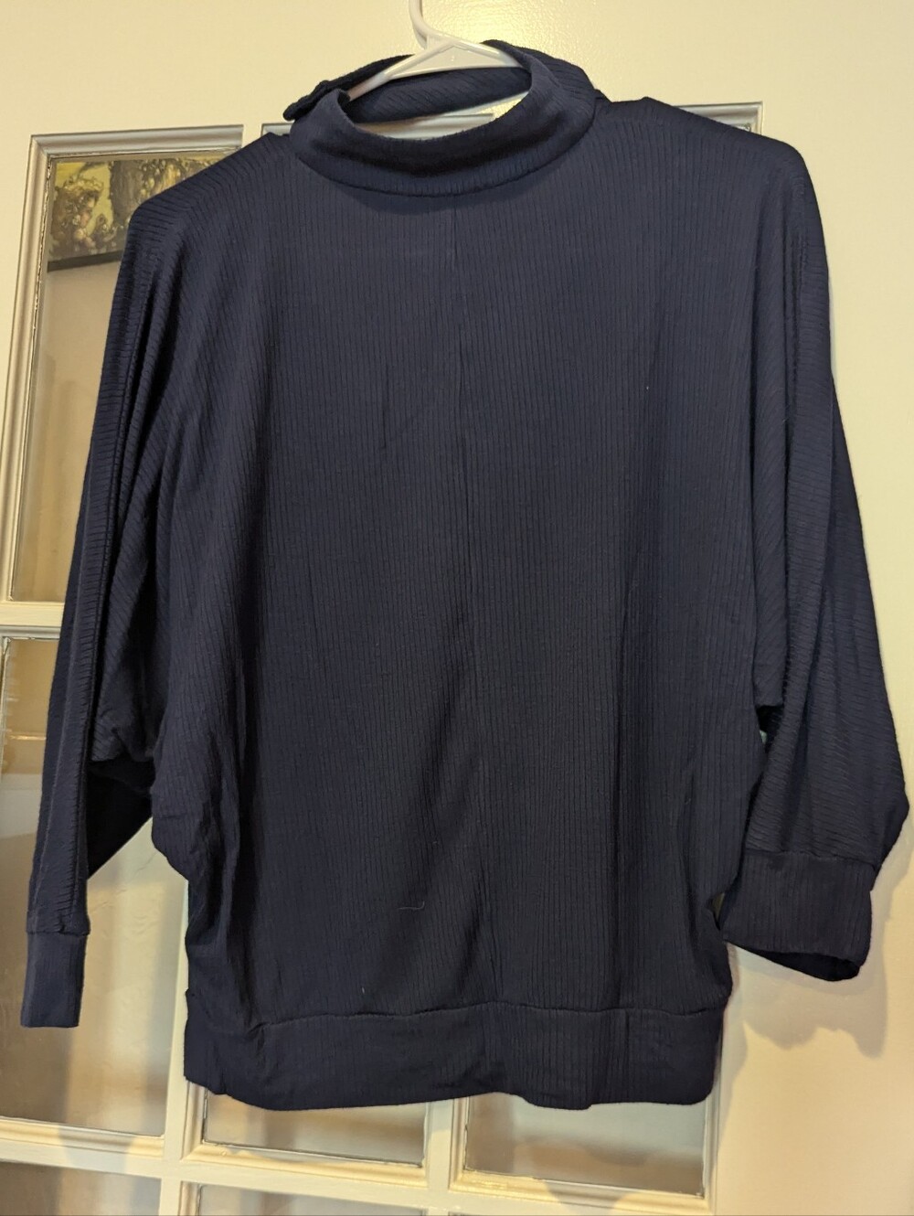 Navy Ribbed V-Neck Top - Picture 2 of 3